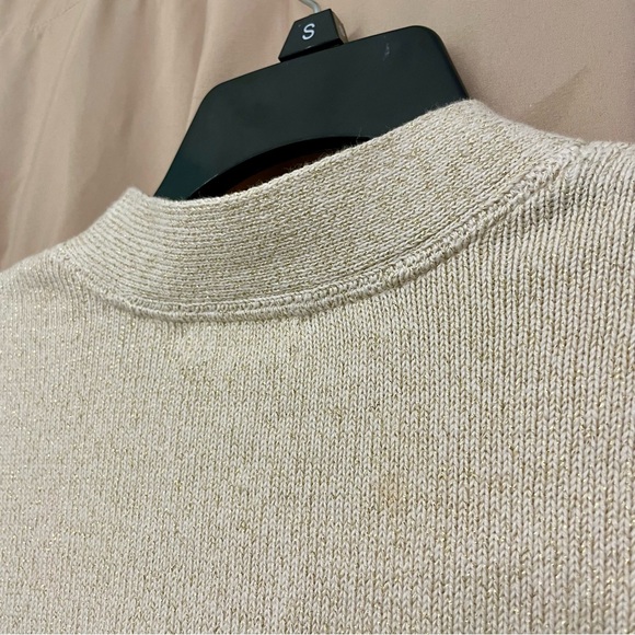 Macy’s-Charter Club Beige with gold metallic tread pullover sweater. Medium - Picture 9 of 13